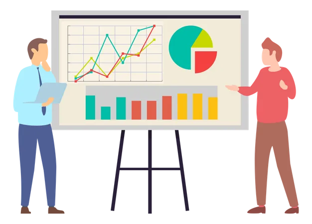 Businessman presenting data analytics chart  Illustration