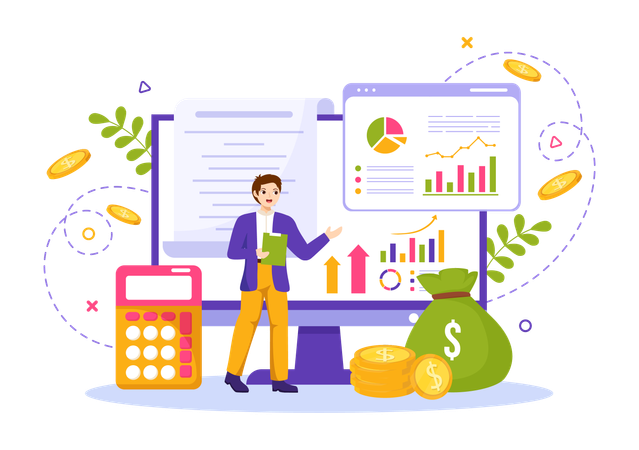 Businessman presenting data analytics  Illustration