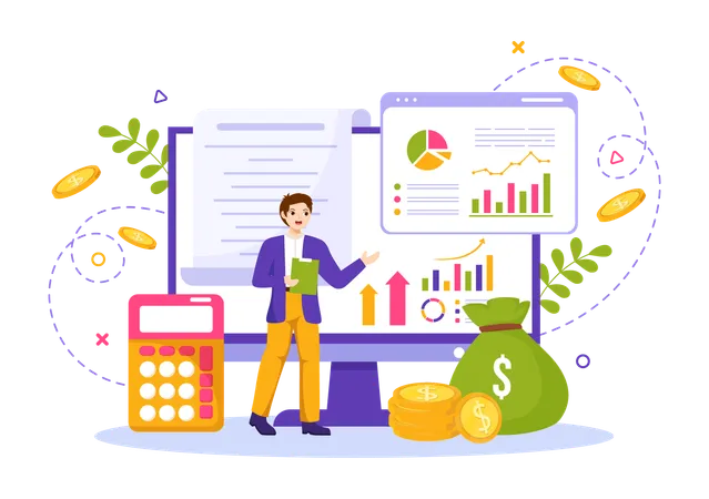 Businessman presenting data analytics  Illustration