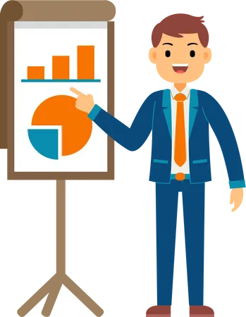 Businessman presenting data on presentation board  イラスト