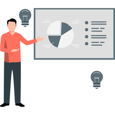 Businessman presenting different pieces of pie chart  Illustration