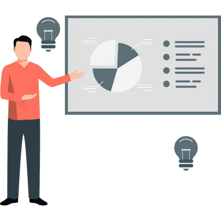 Businessman presenting different pieces of pie chart  Illustration