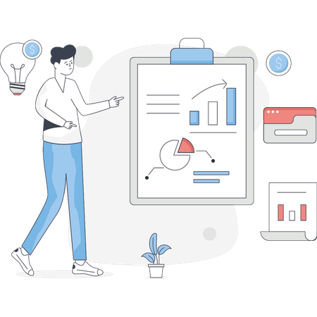 Businessman presenting financial growth charts  Illustration