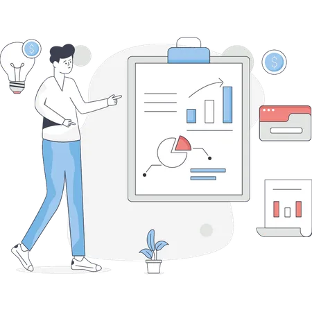 Businessman presenting financial growth charts  Illustration