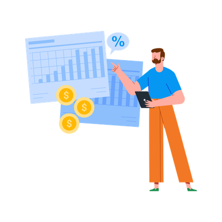 Businessman Presenting Financial Growth Charts  Illustration