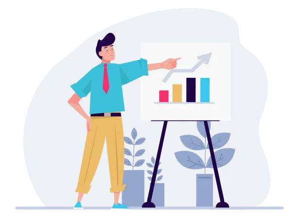 Business Success Concept With People Scene In Flat Cartoon Style Manager Monitors The Success Of His Business Company By Analyzing The Data Vector Illustration Illustration