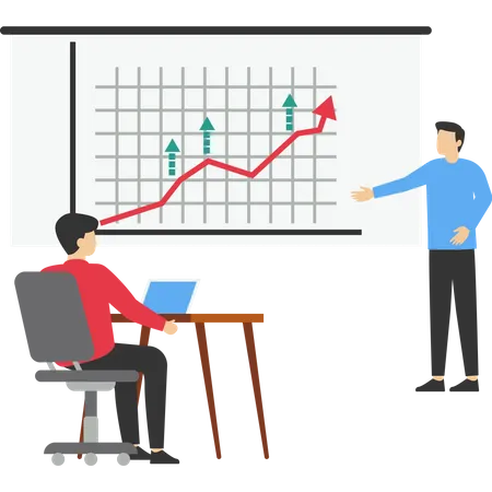 Office Staff Training Increase Sales And Skills Team Thinking And Brainstorming Analyze Sales Charts And Present Them Company Information Vector Analysis Flat Vector Illustration Illustration