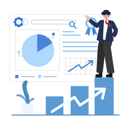 Businessman presenting growth charts and data analysis  イラスト