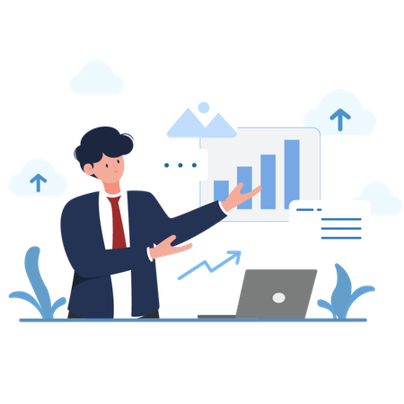 Businessman presenting growth charts and data analysis  Illustration