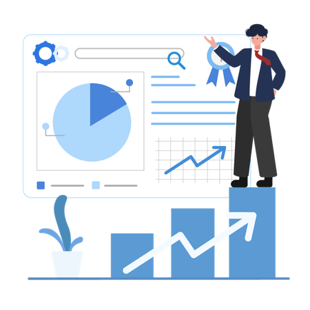 Businessman presenting growth charts and data analysis  Illustration
