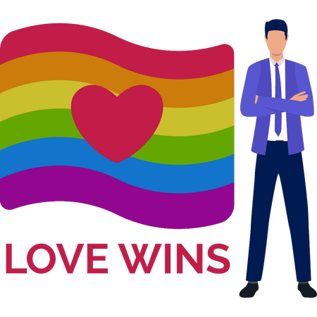 Businessman presenting lgbt love flag  Illustration