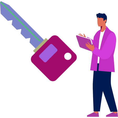 Businessman presenting lock and key  Illustration