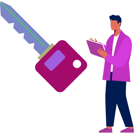 Businessman presenting lock and key  Illustration