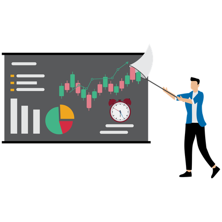 Businessman presenting loss graphs in meeting  Illustration