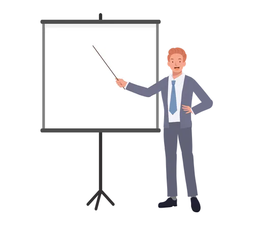 Businessman presenting on whiteboard Illustration