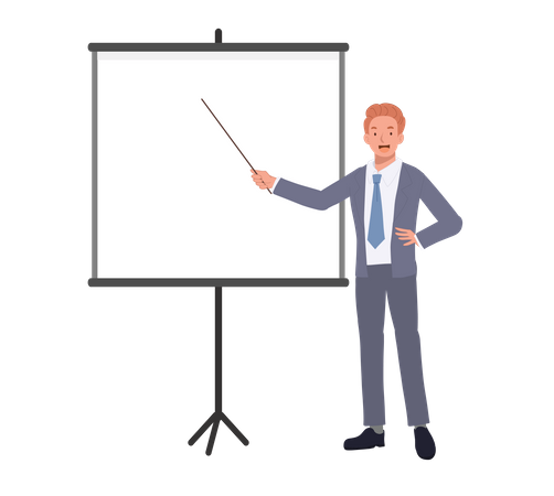 Businessman presenting on whiteboard  Illustration