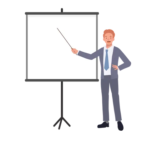 Businessman presenting on whiteboard  Illustration