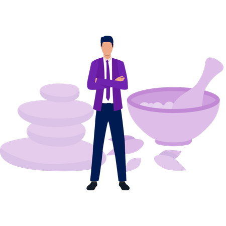 Businessman presenting pestle leaf  Illustration