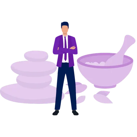 Businessman presenting pestle leaf  Illustration