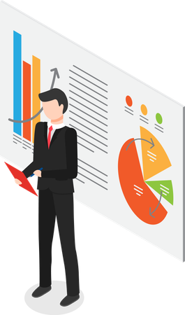 Businessman presenting pie chart data  Illustration