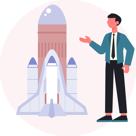 Businessman presenting space exploration  Illustration