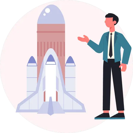 Businessman presenting space exploration  Illustration