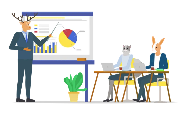 Businessman presenting statistics to employees  Illustration