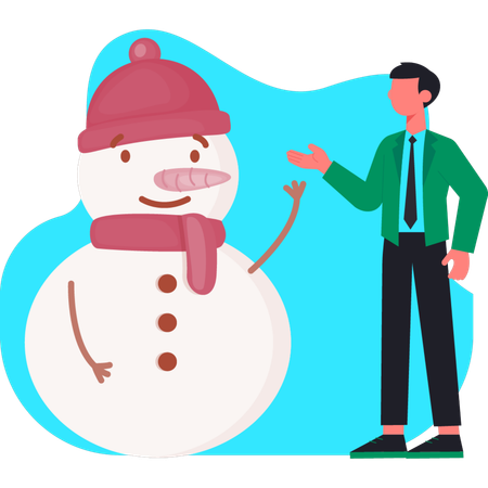 Businessman presenting winter snowman  Illustration