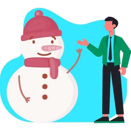 Businessman presenting winter snowman  Illustration