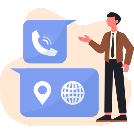 Businessman presenting world telephone location  Illustration