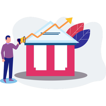 Businessman presents bank growth analysis  Illustration