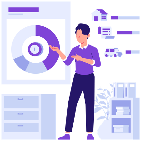 Businessman presents budget data  Illustration