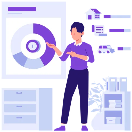 Businessman presents budget data  Illustration