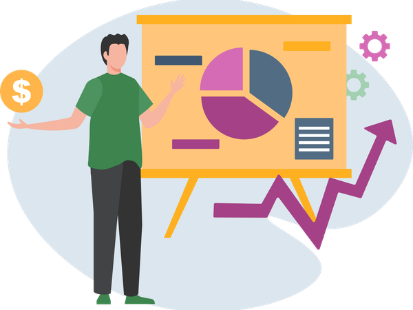 Businessman presents data in meeting  Illustration