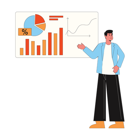 Businessman presents growth data on board  Illustration