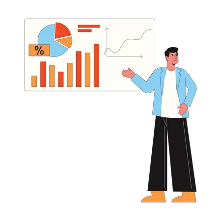 Businessman presents growth data on board  Illustration