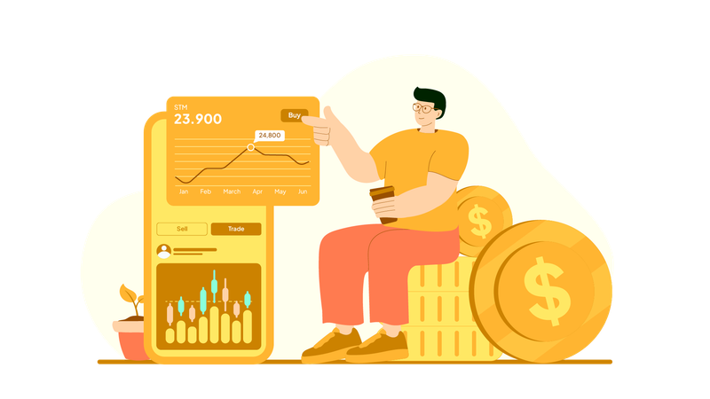 Businessman presents market data in meeting  Illustration