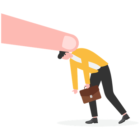 Businessman pressed by a huge index finger  Illustration