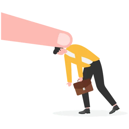 Businessman pressed by a huge index finger  Illustration