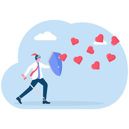 Businessman preventing hearts  Illustration