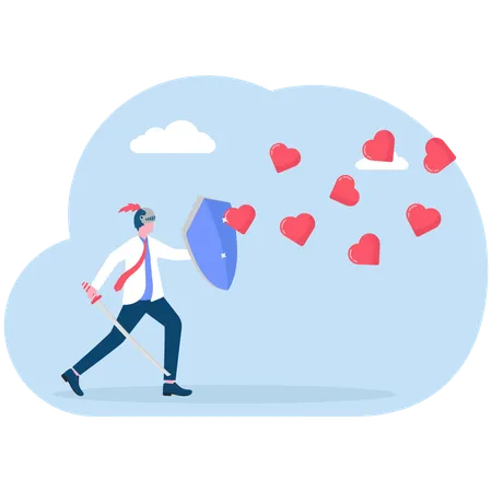 Businessman preventing hearts  Illustration