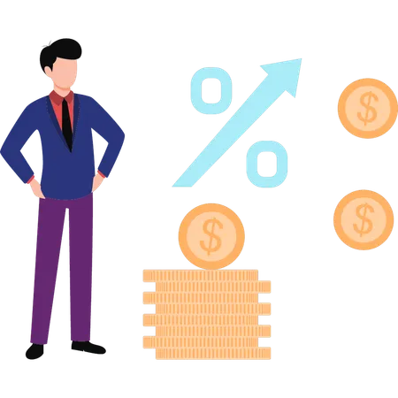 A Boy Stands Next To Discount Dollar Coins Illustration