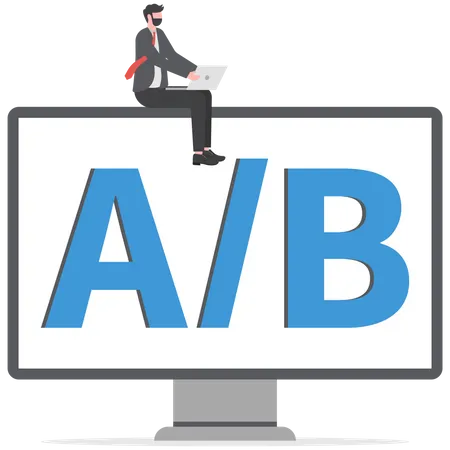 Businessman programmer and users sitting on alphabets A and B for testing  Illustration