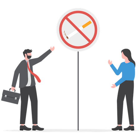 Businessman prohibits smoking at workplace  Illustration