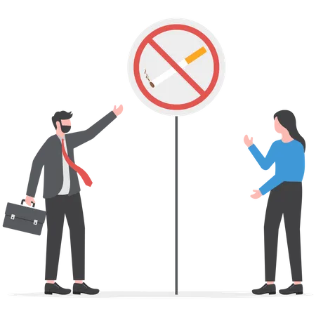 Businessman prohibits smoking at workplace  Illustration