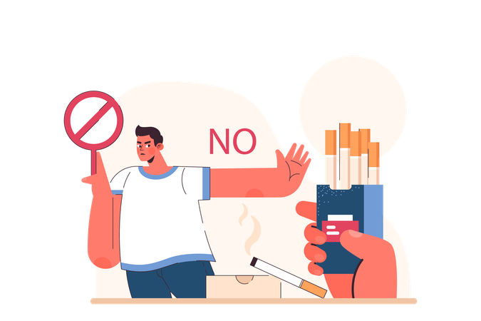 Businessman prohibits smoking in office  Illustration