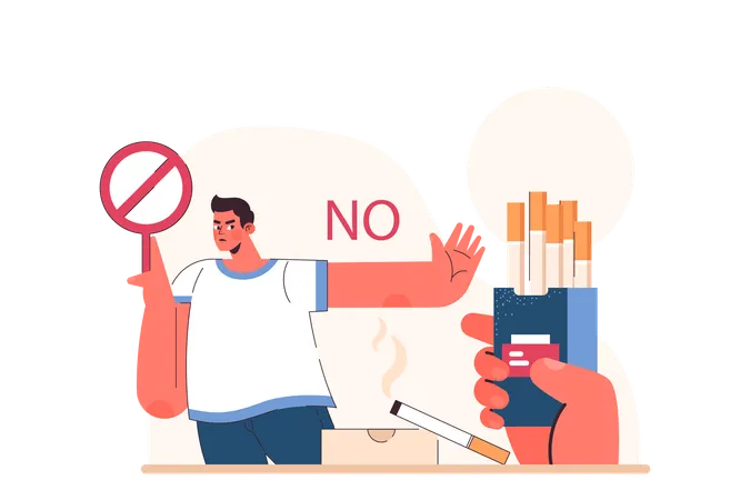 사업가는 사무실에서 흡연을 금지합니다.  일러스트레이션