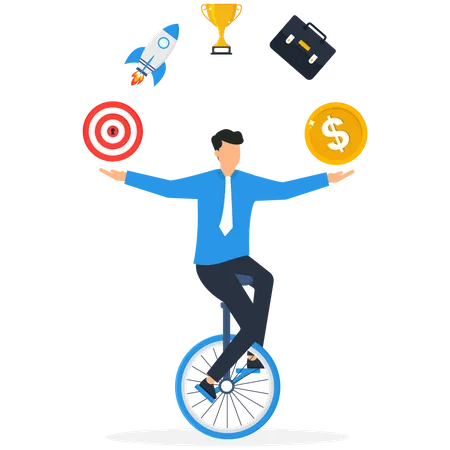 Project Management Process To Manage And Develop With Resources To Deliver Quality Product Agile Development Cycle Businessman Project Manager Balance On Clock Juggling Project Management Elements Illustration