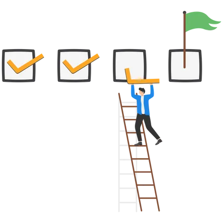 Businessman project manager on completed checkbox to reach goal  Illustration