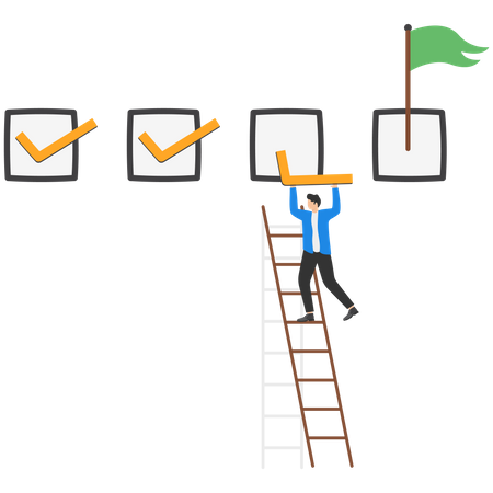 Businessman project manager on completed checkbox to reach goal  Illustration